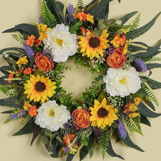 22-Inch Sunflower Wreath for Front Porch Farmhouse Home Decor Summer Peony Eucalyptus Christmas Garlands & Wreaths Fall Decor