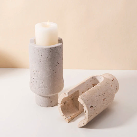 Natural Stone Candle Stand Holder Home Hotel Christmas Wedding Party Decor Beige Travertine Candlestick Holder