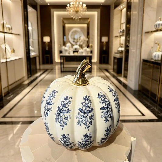 Ceramic Halloween Pumpkin Ornaments Hand Color Electroplating Light Luxury Leaf Pattern Living Room Home Decoration