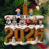 3D Effect Christmas Family And Dog Cat - Personalized Custom Shaped Wooden Ornament