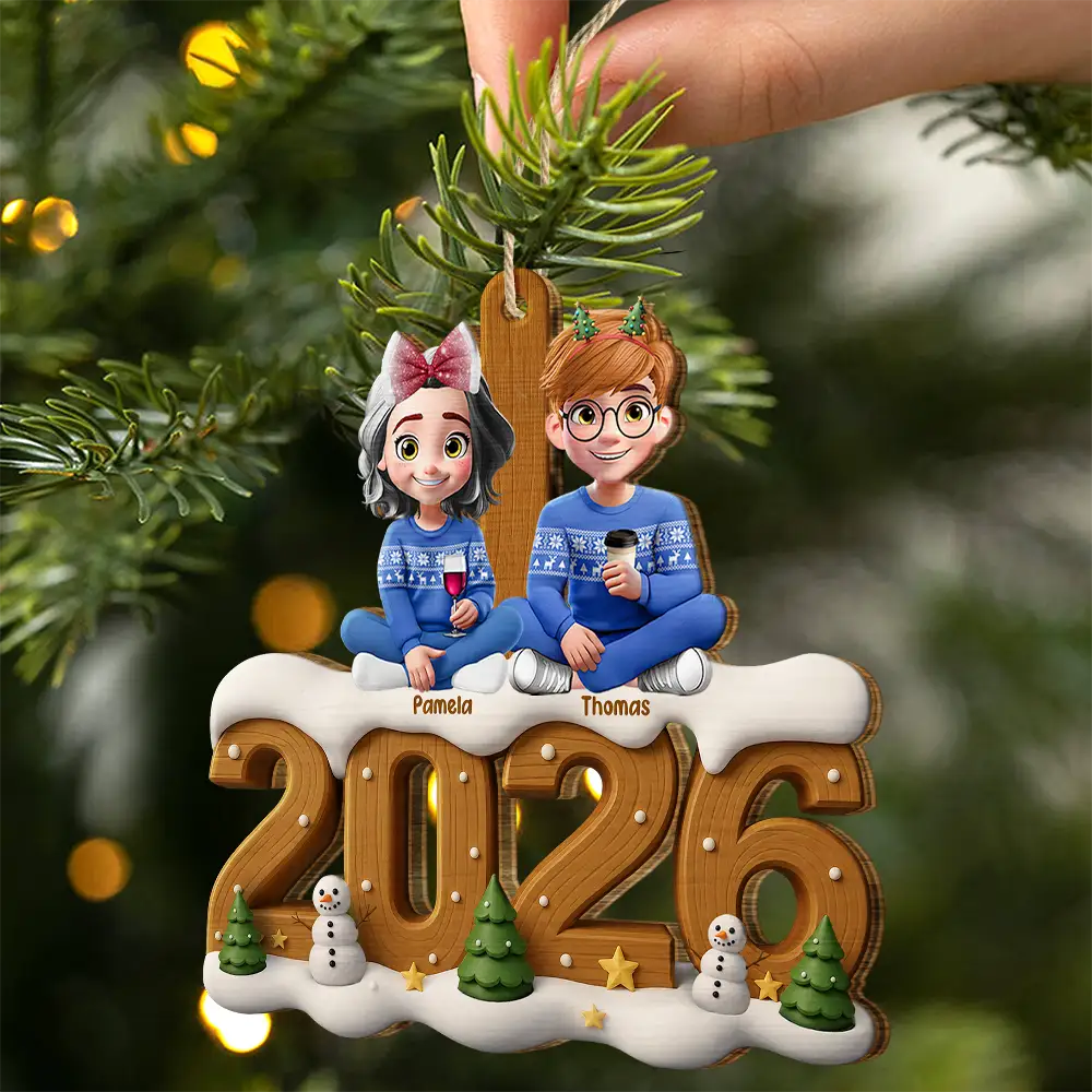 3D Effect Christmas Family And Dog Cat - Personalized Custom Shaped Wooden Ornament
