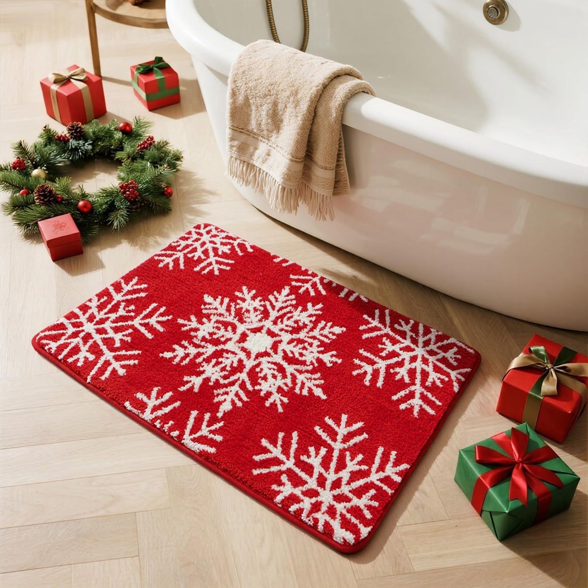 TYUU Christmas Bathroom Rugs, Extra Soft Absorbent Bath Rug Non Slip Washable Bathroom Mat Holiday Xmas Home Decor Indoor Bath Mat, Winter Snowman, 24"x36"