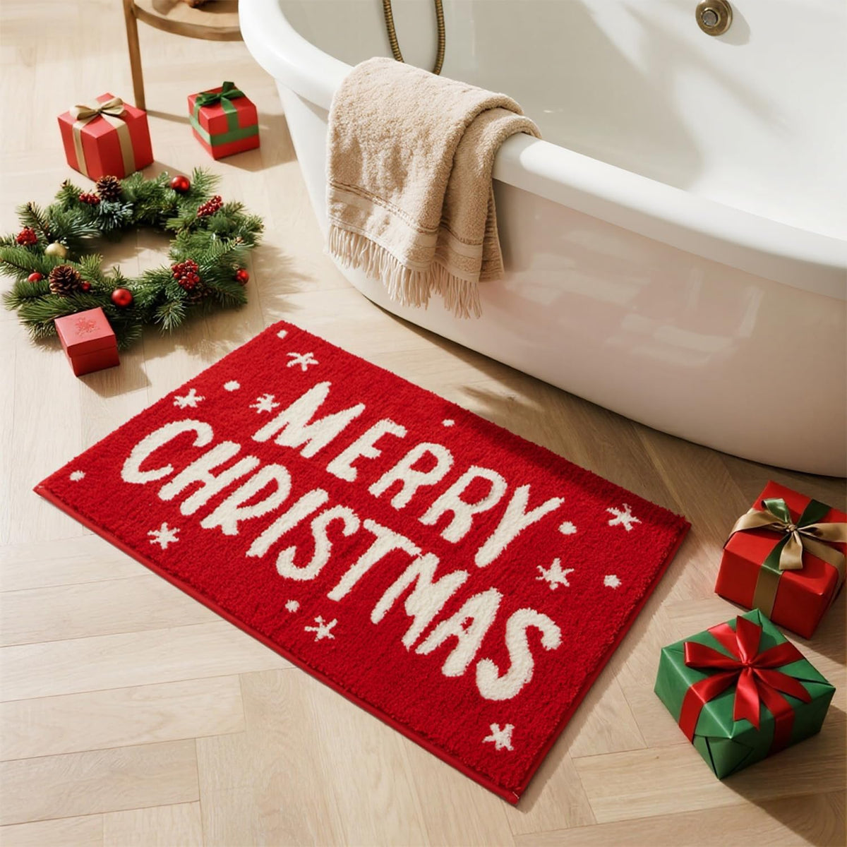 TYUU Christmas Bathroom Rugs, Extra Soft Absorbent Bath Rug Non Slip Washable Bathroom Mat Holiday Xmas Home Decor Indoor Bath Mat, Winter Snowman, 24"x36"