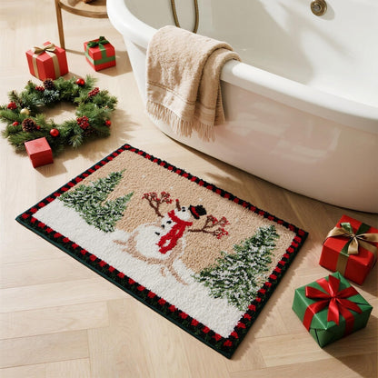 TYUU Christmas Bathroom Rugs, Extra Soft Absorbent Bath Rug Non Slip Washable Bathroom Mat Holiday Xmas Home Decor Indoor Bath Mat, Winter Snowman, 24"x36"