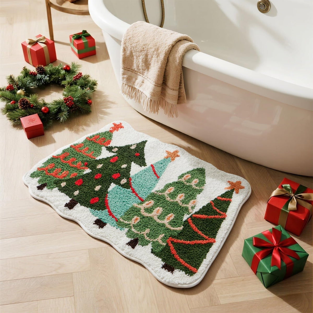 TYUU Christmas Bathroom Rugs, Extra Soft Absorbent Bath Rug Non Slip Washable Bathroom Mat Holiday Xmas Home Decor Indoor Bath Mat, Winter Snowman, 24"x36"