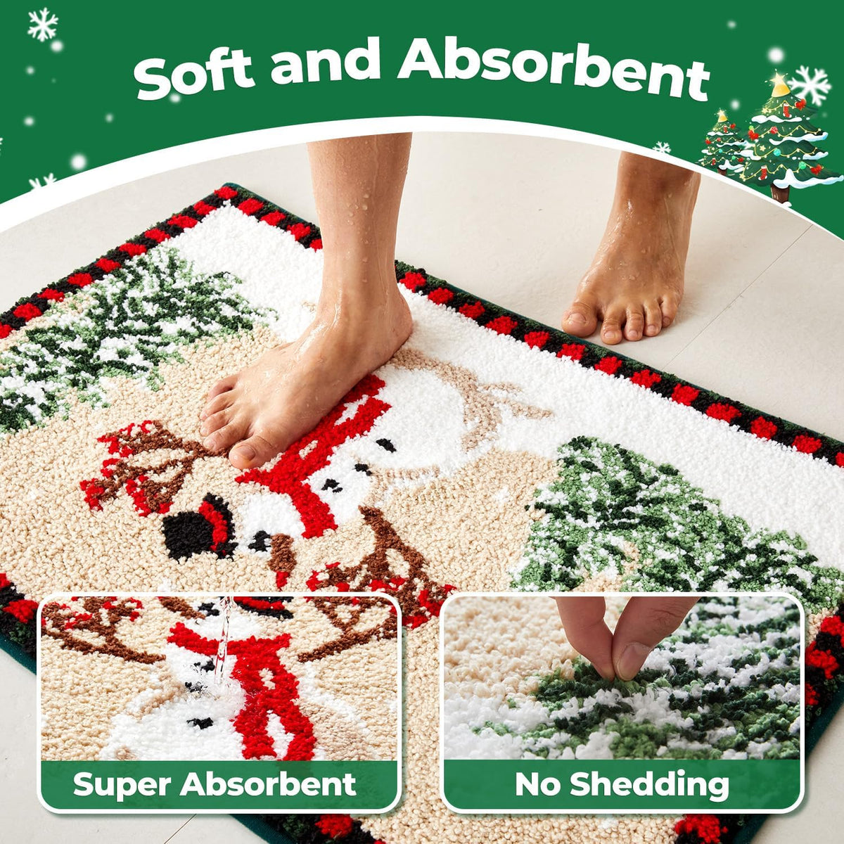 TYUU Christmas Bathroom Rugs, Extra Soft Absorbent Bath Rug Non Slip Washable Bathroom Mat Holiday Xmas Home Decor Indoor Bath Mat, Winter Snowman, 24"x36"
