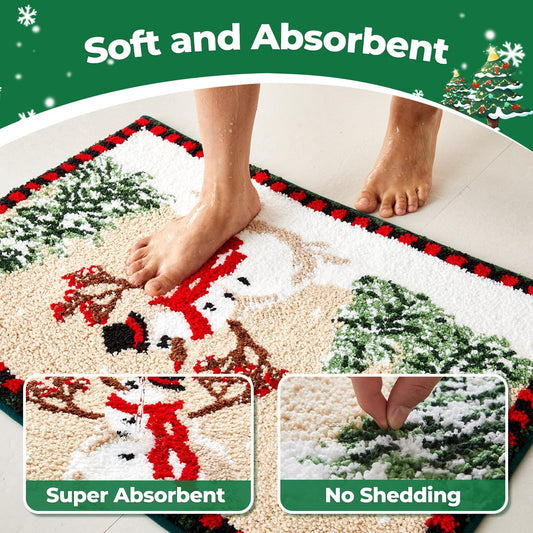 TYUU Christmas Bathroom Rugs, Extra Soft Absorbent Bath Rug Non Slip Washable Bathroom Mat Holiday Xmas Home Decor Indoor Bath Mat, Winter Snowman, 24"x36"