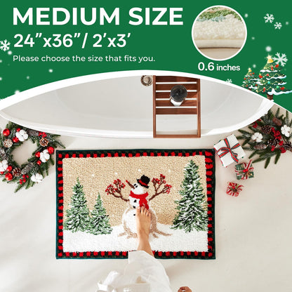 TYUU Christmas Bathroom Rugs, Extra Soft Absorbent Bath Rug Non Slip Washable Bathroom Mat Holiday Xmas Home Decor Indoor Bath Mat, Winter Snowman, 24"x36"