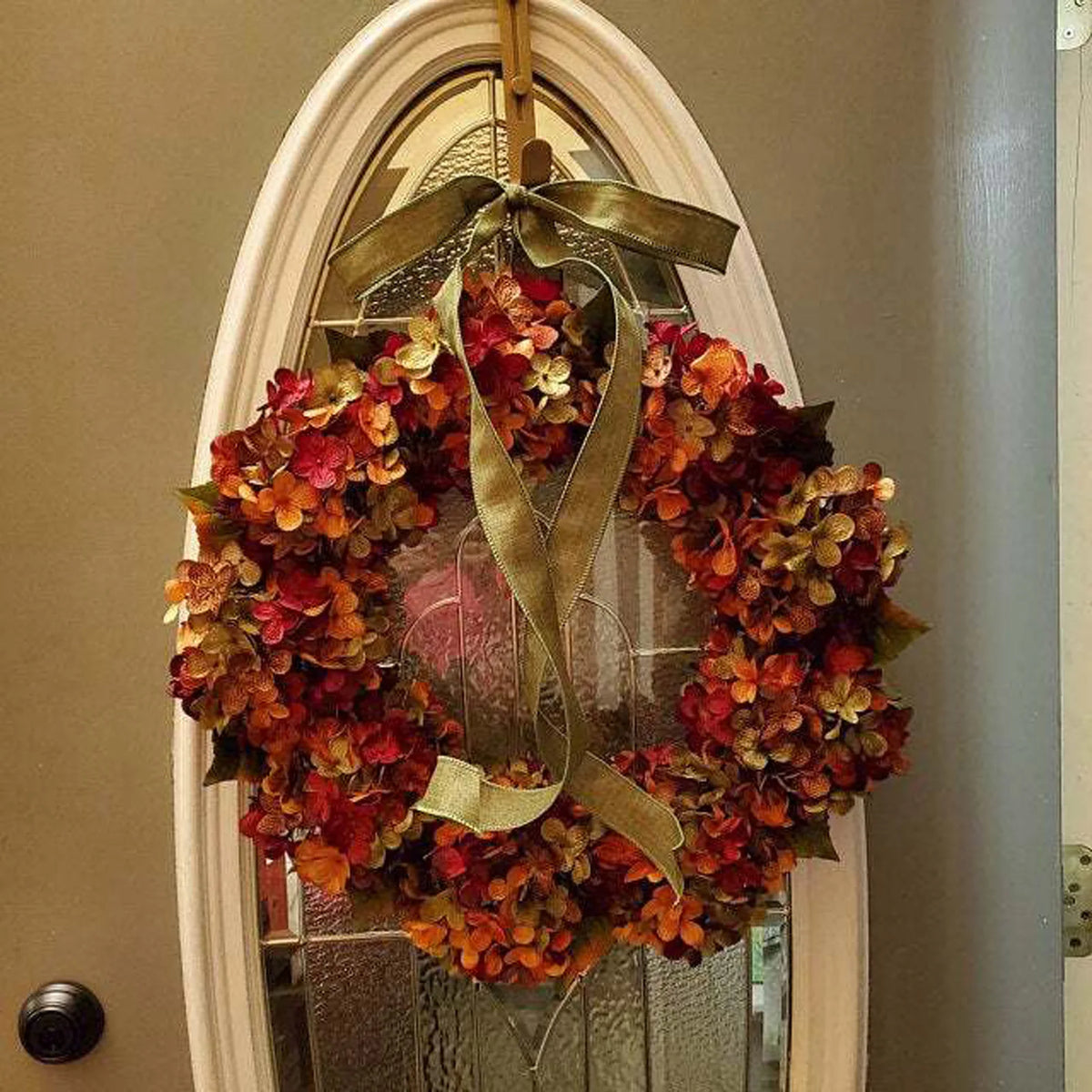 Thanksgiving Hydrangea Bowknot Wreath for Front Door 17.72 Inch Fall Floral Garland Decoration