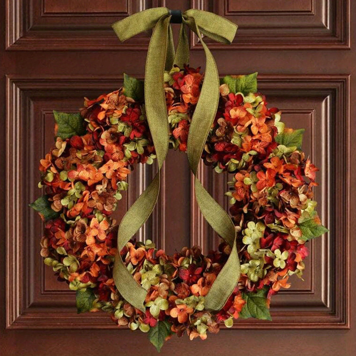 Thanksgiving Hydrangea Bowknot Wreath for Front Door 17.72 Inch Fall Floral Garland Decoration