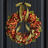 Thanksgiving Hydrangea Bowknot Wreath for Front Door 17.72 Inch Fall Floral Garland Decoration