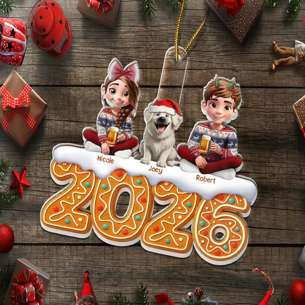 Christmas Gingerbread Family 3D Effect - Personalized Custom Shaped Acrylic Ornament