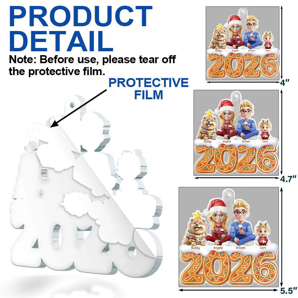 Christmas Gingerbread Family 3D Effect - Personalized Custom Shaped Acrylic Ornament