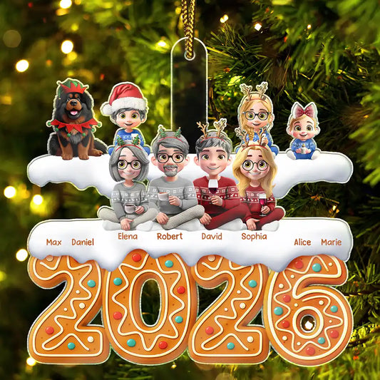 Christmas Gingerbread Family 3D Effect - Personalized Custom Shaped Acrylic Ornament