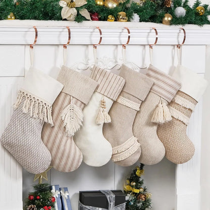 20" Large Rustic Farmhouse Country Xmas Stockings Fireplace Christmas Stockings with Tassels