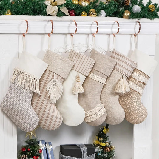 20" Large Rustic Farmhouse Country Xmas Stockings Fireplace Christmas Stockings with Tassels