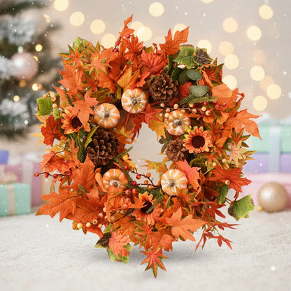 European Style Autumn Wreath and Garland Decor Cross-Border Pumpkin and Maple Leaf for Thanksgiving and Holiday Scenes
