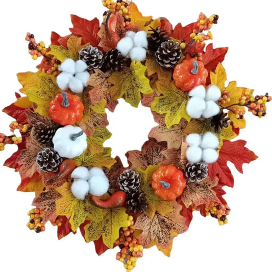 New Custom Artificial Wreath Multi-Design Harvest Festival Halloween Pumpkin Autumn Leaves Door Decoration