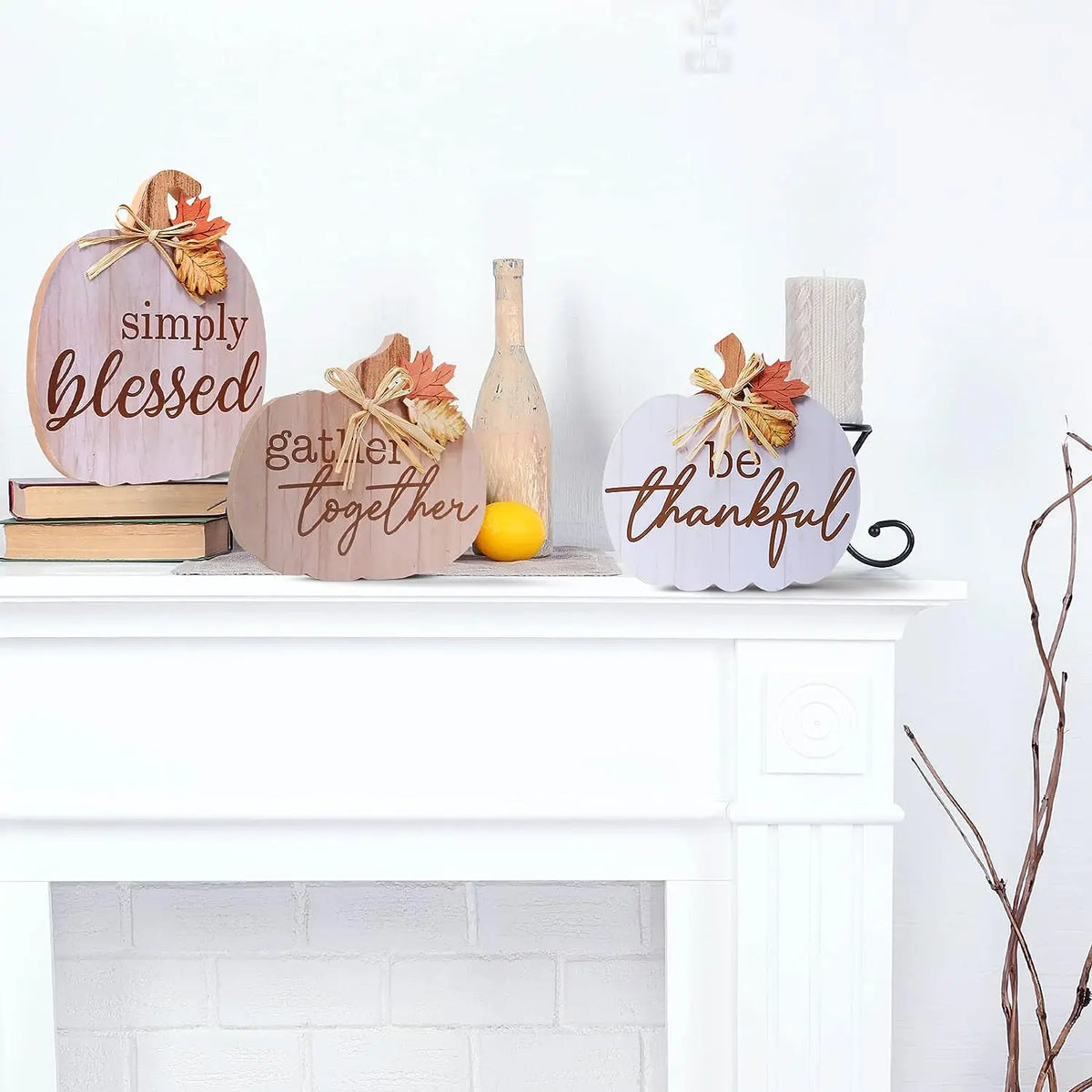 3 Pcs Fall Decor  Fall Wood Signs Decoration for Home Wooden Autumn Pumpkin Tiered Tray Decor Fall Harvest Tabletop Signs