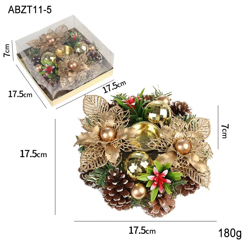 Christmas Candlestick Simulation Wreath Vintage Wooden Glass Candlestick Dry Flower Aromatherapy Candlestick