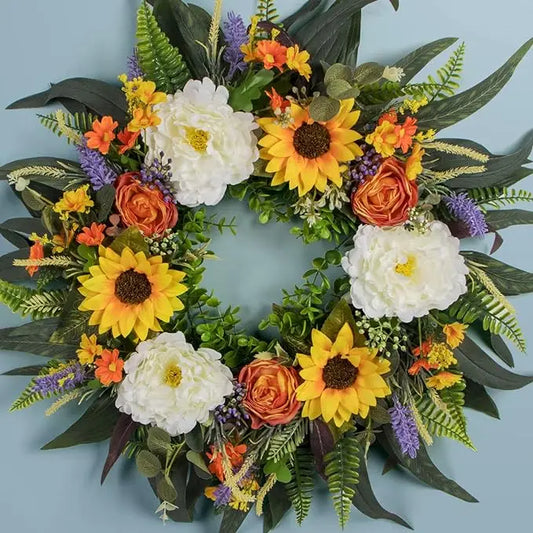22-Inch Sunflower Wreath for Front Porch Farmhouse Home Decor Summer Peony Eucalyptus Christmas Garlands & Wreaths Fall Decor