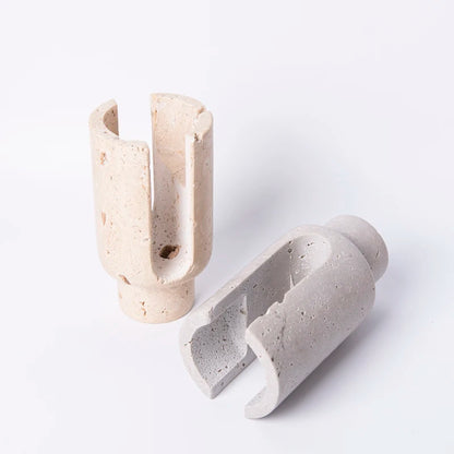Natural Stone Candle Stand Holder Home Hotel Christmas Wedding Party Decor Beige Travertine Candlestick Holder