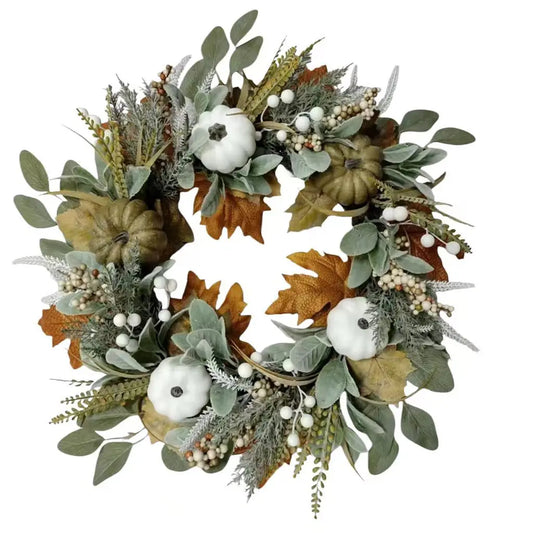 22" Fall Thanksgiving Wreath Artificial Maple Leaf Pumpkin Garland Rustic Farmhouse Autumn Home Wall Decor for Front Door