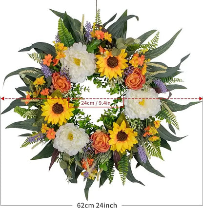 22-Inch Sunflower Wreath for Front Porch Farmhouse Home Decor Summer Peony Eucalyptus Christmas Garlands & Wreaths Fall Decor