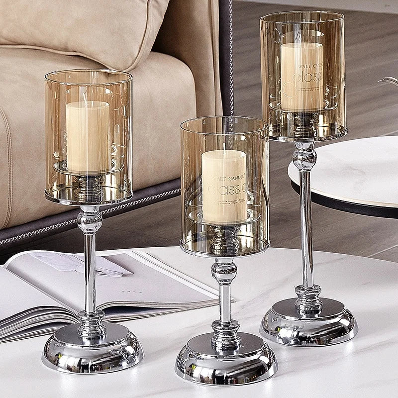 Candle Holder Lantern and Candle Jar Custom Romantic Gold Metal Hurri Stand Candle Holder With Glass Cover for Wedding