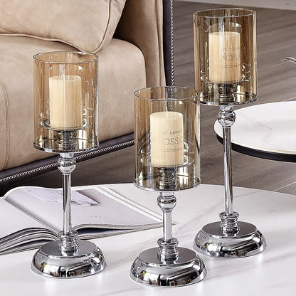 Candle Holder Lantern and Candle Jar Custom Romantic Gold Metal Hurri Stand Candle Holder With Glass Cover for Wedding
