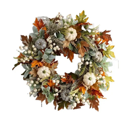 2023 Fall Harvest Wreaths Prelit Pumpkin Garlands Artificial Maple Leaves Berry Thanksgiving Autumn Fall Wreath for Front Door