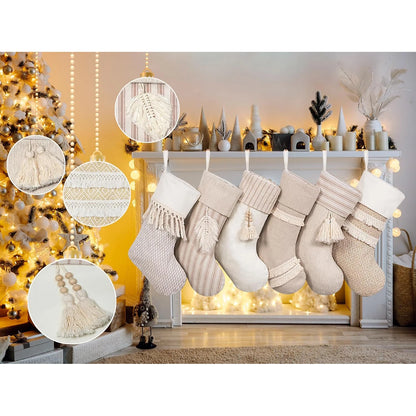 20" Large Rustic Farmhouse Country Xmas Stockings Fireplace Christmas Stockings with Tassels