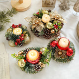 Christmas Candlestick Simulation Wreath Vintage Wooden Glass Candlestick Dry Flower Aromatherapy Candlestick