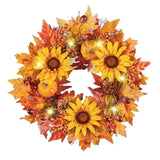 Autumn Fall LED Wreath Artificial Pumpkins Maple Leaf Harvest Wreath Door Hanger