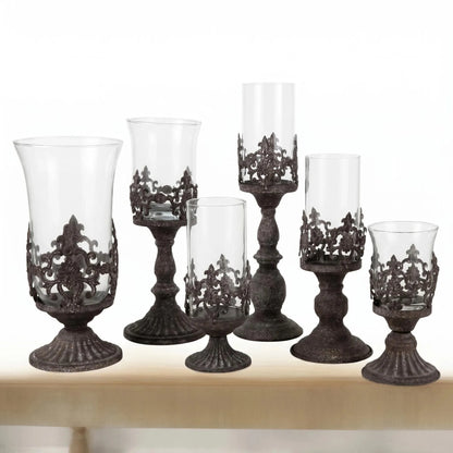 Carved Metal Candle Holder Glass Windproof Candlestick Home Decor Desktop Organizer Wedding Table Home Decoration