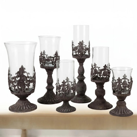 Carved Metal Candle Holder Glass Windproof Candlestick Home Decor Desktop Organizer Wedding Table Home Decoration