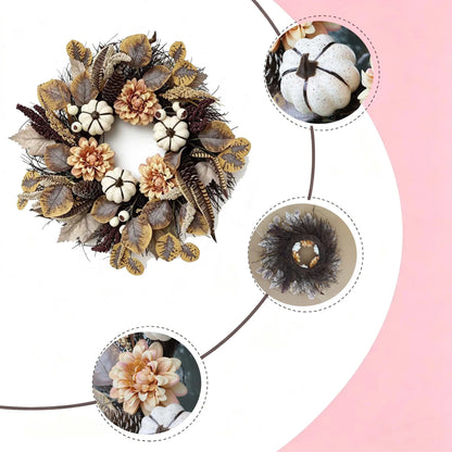 R-033 Artificial Fall Wreath with Pumpkins Dahlias Pinecones Thanksgiving Autumn Door Wreath  Farmhouse Harvest Wall Decor