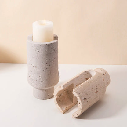 Natural Stone Candle Stand Holder Home Hotel Christmas Wedding Party Decor Beige Travertine Candlestick Holder