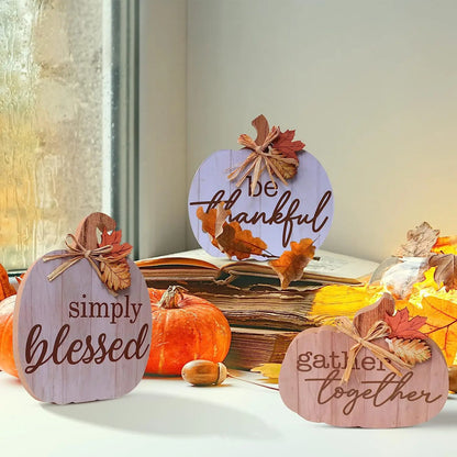 3 Pcs Fall Decor  Fall Wood Signs Decoration for Home Wooden Autumn Pumpkin Tiered Tray Decor Fall Harvest Tabletop Signs