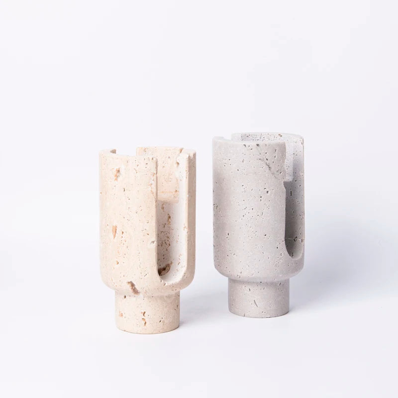 Natural Stone Candle Stand Holder Home Hotel Christmas Wedding Party Decor Beige Travertine Candlestick Holder