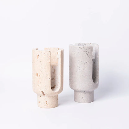 Natural Stone Candle Stand Holder Home Hotel Christmas Wedding Party Decor Beige Travertine Candlestick Holder