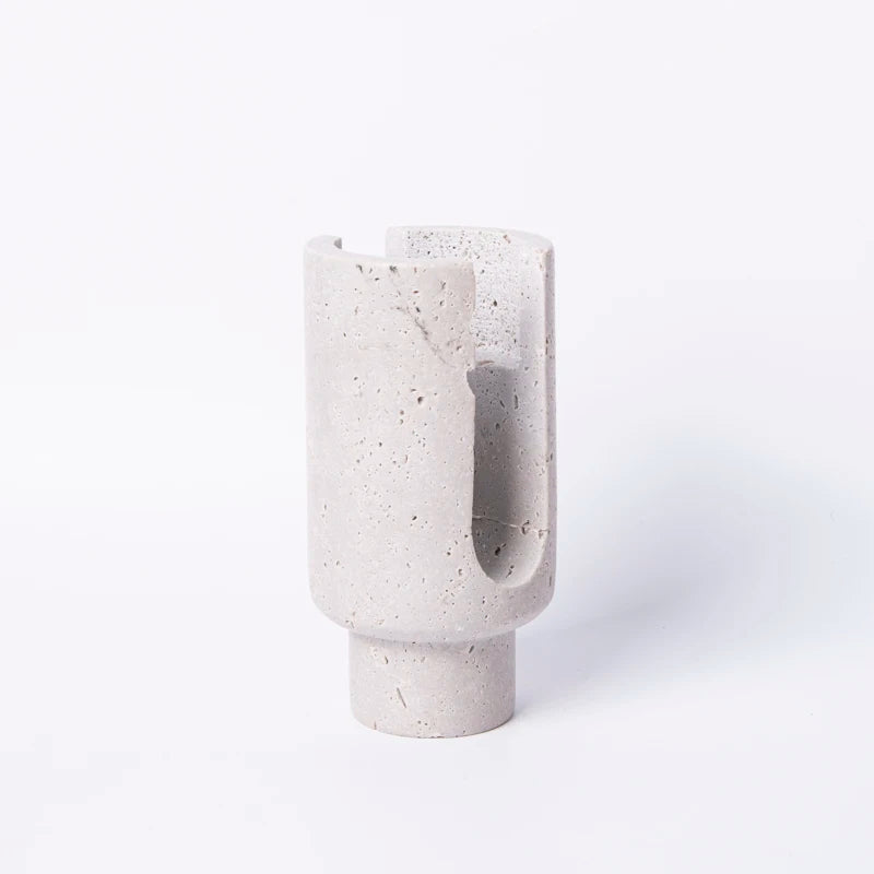 Natural Stone Candle Stand Holder Home Hotel Christmas Wedding Party Decor Beige Travertine Candlestick Holder