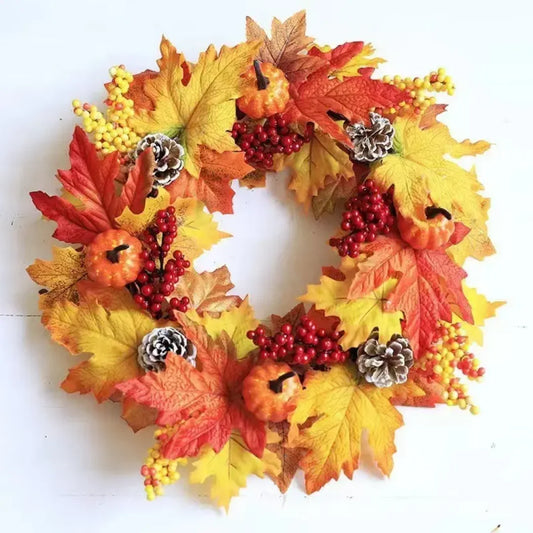 New Custom Artificial Wreath Multi-Design Harvest Festival Halloween Pumpkin Autumn Leaves Door Decoration