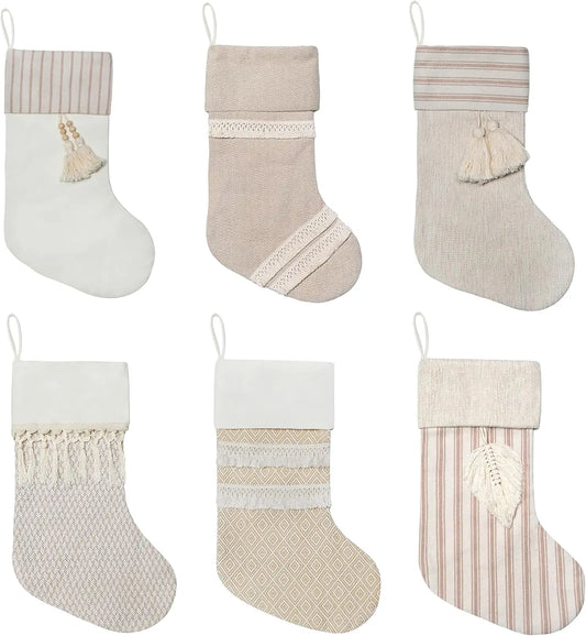 20" Large Rustic Farmhouse Country Xmas Stockings Fireplace Christmas Stockings with Tassels