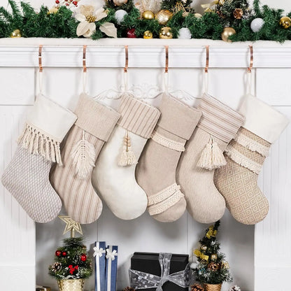 20" Large Rustic Farmhouse Country Xmas Stockings Fireplace Christmas Stockings with Tassels