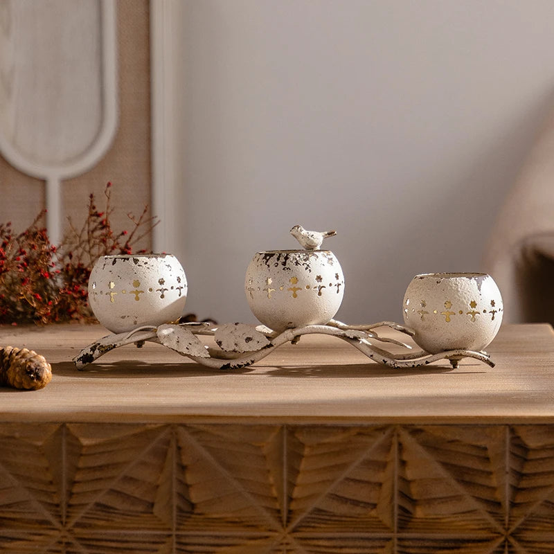 Artistic White Metal Candle Holder Ideal for Tabletop Display Entryway Decorations Dining Room and Wedding Reception Ambience