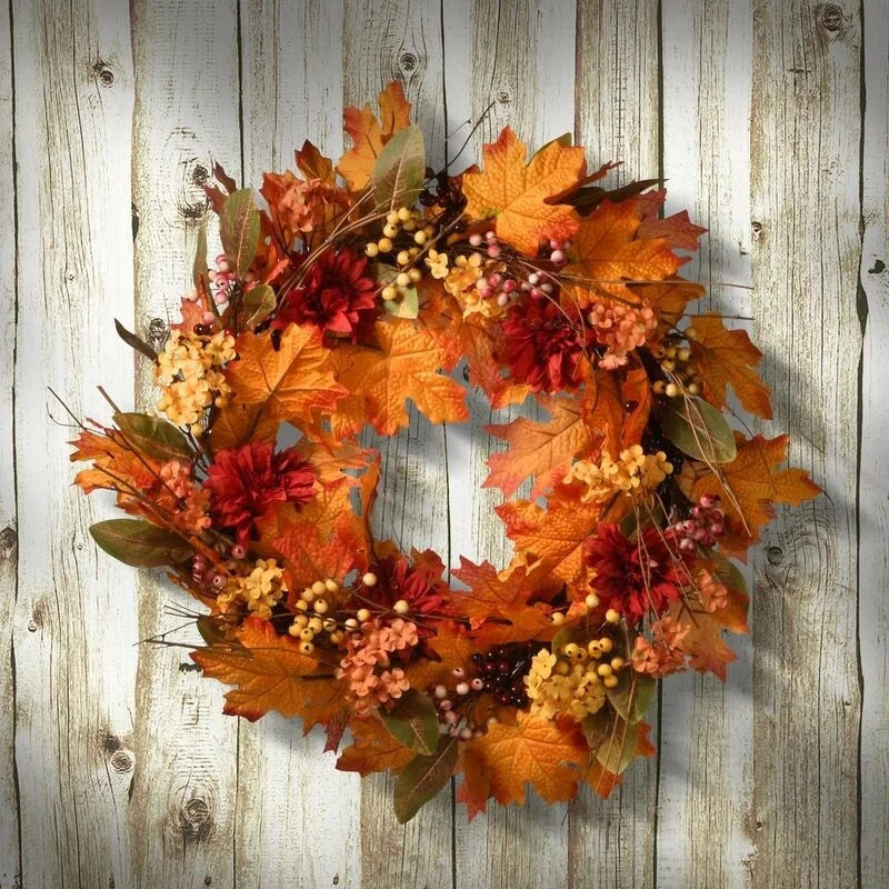 European Style Autumn Wreath and Garland Decor Cross-Border Pumpkin and Maple Leaf for Thanksgiving and Holiday Scenes