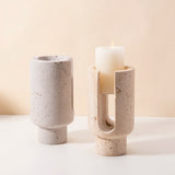 Natural Stone Candle Stand Holder Home Hotel Christmas Wedding Party Decor Beige Travertine Candlestick Holder