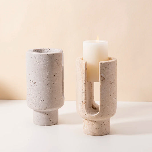 Natural Stone Candle Stand Holder Home Hotel Christmas Wedding Party Decor Beige Travertine Candlestick Holder