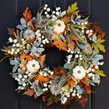 2023 Fall Harvest Wreaths Prelit Pumpkin Garlands Artificial Maple Leaves Berry Thanksgiving Autumn Fall Wreath for Front Door